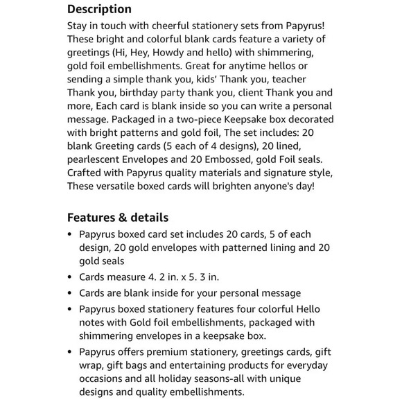 Papyrus Hello Notes Boxed Card Set with Gold Foil Accents 4 Bright Designs BNIB - Picture 9 of 15